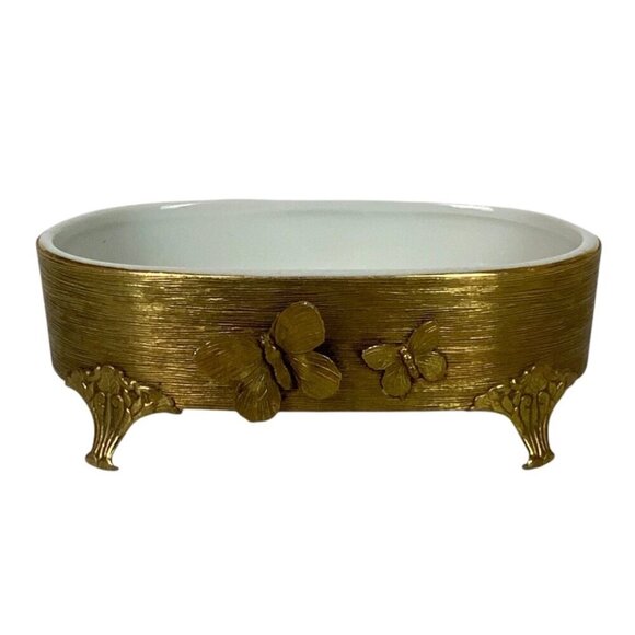 Vintage Stylebuilt 3-Piece Gold Plated Butterfly Bath Set Tissue Box Soap Lotion - Picture 10 of 16